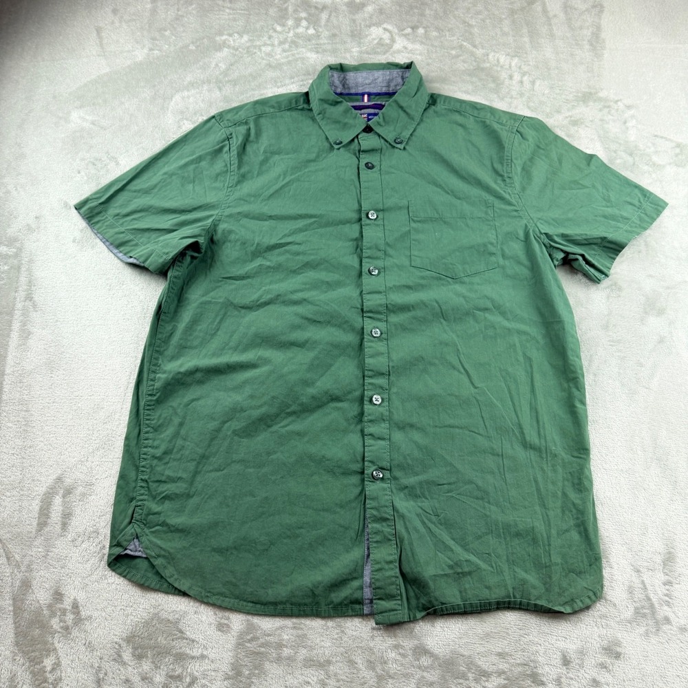 English Laundry Men's Medium‎ Green Short Sleeve Button Down Cotton Shirt